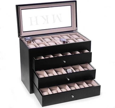 Bey-Berk Custom Personalized Watch Box Organizer - 48 Slot Luxury Solid Wood Designer Display, Large Watch Slots in Saudi Arabia