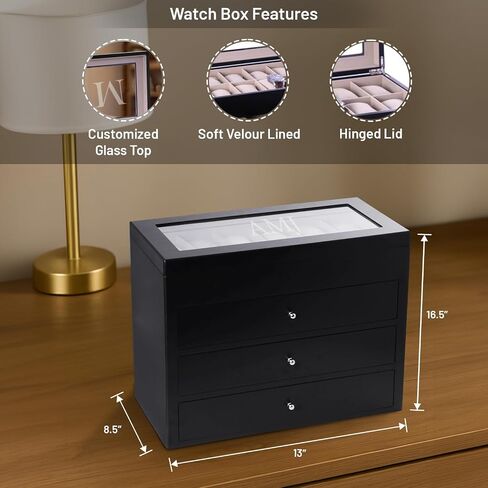 Bey-Berk Custom Personalized Watch Box Organizer - 48 Slot Luxury Solid Wood Designer Display, Large Watch Slots in Saudi Arabia