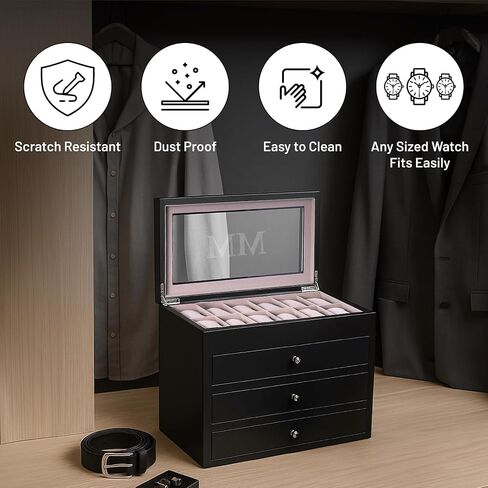 Bey-Berk Custom Personalized Watch Box Organizer - 48 Slot Luxury Solid Wood Designer Display, Large Watch Slots in Saudi Arabia