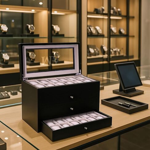 Bey-Berk Custom Personalized Watch Box Organizer - 48 Slot Luxury Solid Wood Designer Display, Large Watch Slots in Saudi Arabia