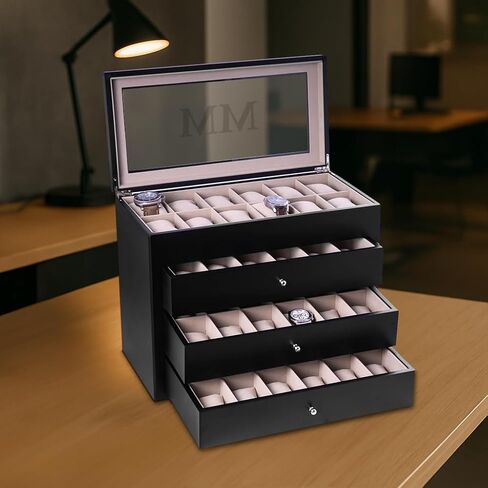 Bey-Berk Custom Personalized Watch Box Organizer - 48 Slot Luxury Solid Wood Designer Display, Large Watch Slots in Saudi Arabia