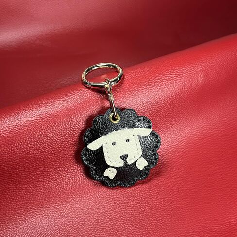 Handcrafted Genuine Leather Keychain, Compatible with Apple Air Tag Holder, Cute Hidden Air Tag Key Chain Bag Charms Purse Accessories (Bicolor Sheep) in Saudi Arabia