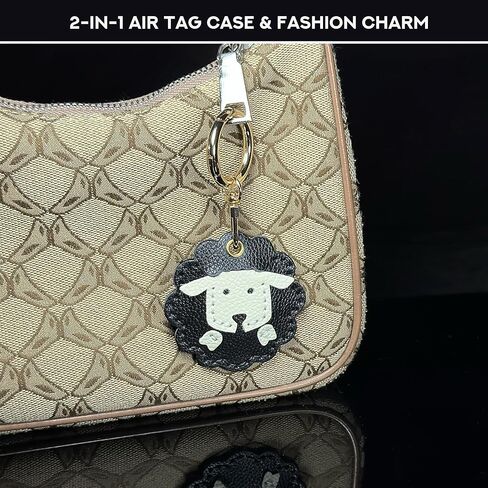 Handcrafted Genuine Leather Keychain, Compatible with Apple Air Tag Holder, Cute Hidden Air Tag Key Chain Bag Charms Purse Accessories (Bicolor Sheep) in Saudi Arabia