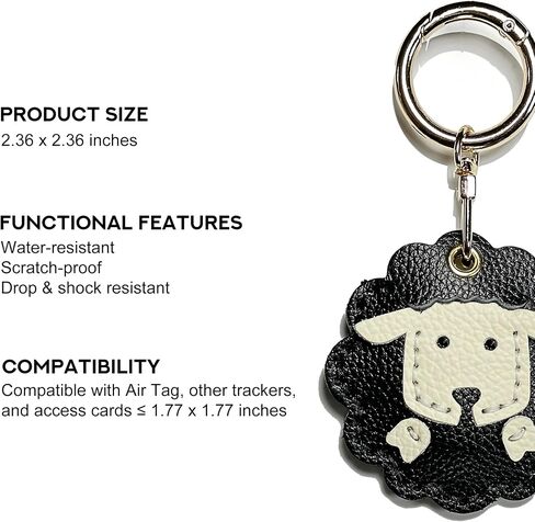 Handcrafted Genuine Leather Keychain, Compatible with Apple Air Tag Holder, Cute Hidden Air Tag Key Chain Bag Charms Purse Accessories (Bicolor Sheep) in Saudi Arabia