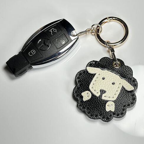 Handcrafted Genuine Leather Keychain, Compatible with Apple Air Tag Holder, Cute Hidden Air Tag Key Chain Bag Charms Purse Accessories (Bicolor Sheep) in Saudi Arabia