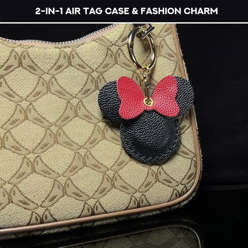 Handcrafted Genuine Leather Keychain, Compatible with Apple Air Tag Holder, Cute Hidden Air Tag Key Chain Bag Charms Purse Accessories (Bicolor Sheep) in Kuwait