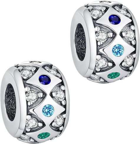 KEQ 925 Silver Spacer Stopper Bead Charms Compatible with Pandora Bracelets Birthstone CZ Always Stopper Mother's Day Jewelry Gifts for Women in Kuwait