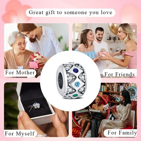 KEQ 925 Silver Spacer Stopper Bead Charms Compatible with Pandora Bracelets Birthstone CZ Always Stopper Mother's Day Jewelry Gifts for Women in Kuwait