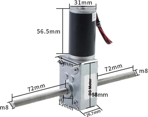 DC Gear Motor with Self-Locking, 12V/24V, M8 Double Shaft, 12-470 RPM, 70kg.cm Torque (260 RPM 12V) in Saudi Arabia