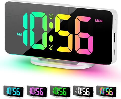 المنبه الرقمي ، ساعة رقمية LED كبيرة لغرف النوم مع 10 ألوان متغيرة ضوء الليل ، سطوع قابل للتعديل ، ميناء شحن USB ، بجانب السرير وساعة المكتب لديكور مكتب غرفة المعيشة (أسود) in Kuwait