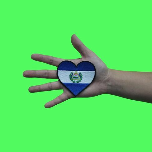 El Salvador Flag Patch Hispanic Country Heart Embroidered Iron On in Kuwait