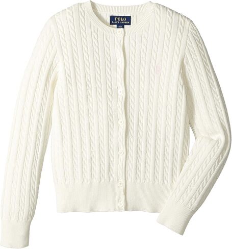 Polo Ralph Lauren Kids Girl's Cable Catton Cardigan (Little Kids/Big Kids) Whare White/French Pink Pony Player MD (8-10 Big Kids) in Saudi Arabia