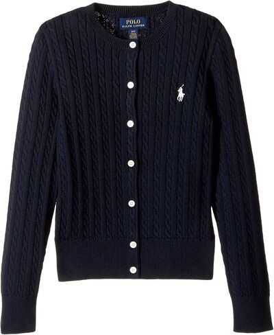 Polo Ralph Lauren Kids Girl's Cable's Catton Cetton Cardigan (Little Kids/Big Kids) Hunter Navy/French Pink Pony Player MD (8-10 Big Kids) in Saudi Arabia