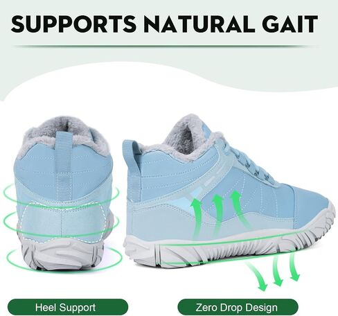 Hike Winter Footwear Barefoot Boots Mens Womens, Waterproof Winter Snow Boots, Warm Ankle Booties, Wide Toe Barefoot Hiking Boots, Non-Slip Zero Drop Sole Hiking Shoes, Size 10.5 Women/9 Men, Grey in Saudi Arabia