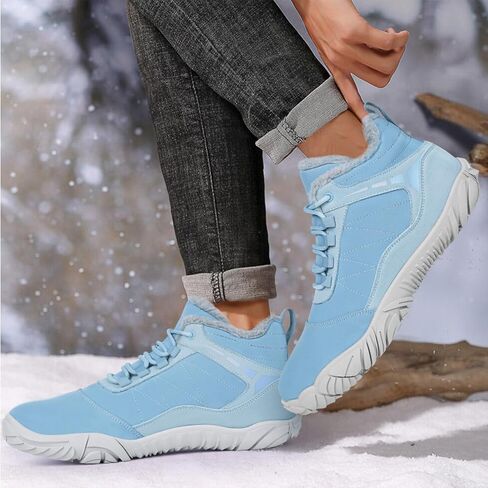 Hike Winter Footwear Barefoot Boots Mens Womens, Waterproof Winter Snow Boots, Warm Ankle Booties, Wide Toe Barefoot Hiking Boots, Non-Slip Zero Drop Sole Hiking Shoes, Size 10.5 Women/9 Men, Grey in Saudi Arabia