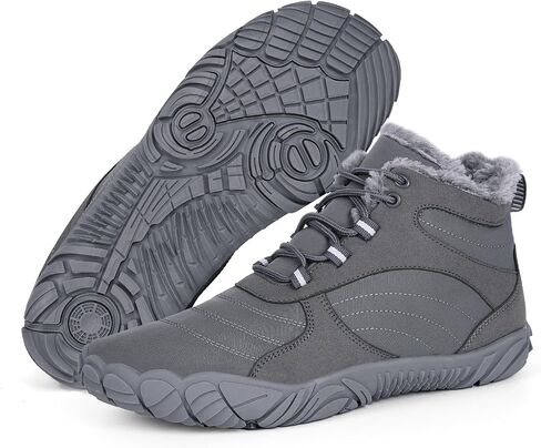 Hike Winter Footwear Barefoot Boots Mens Womens, Waterproof Winter Snow Boots, Warm Ankle Booties, Wide Toe Barefoot Hiking Boots, Non-Slip Zero Drop Sole Hiking Shoes, Size 10.5 Women/9 Men, Grey in Saudi Arabia