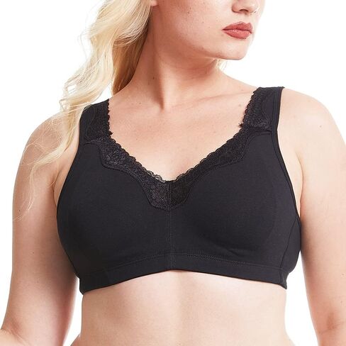 TELIMUSSTO Women's Plus Size Soft Cotton Lace Bra Full Coverage Wirefree Non-Padded in Kuwait