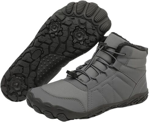 Hike Winter Footwear Barefoot Boots Mens Womens, Waterproof Winter Snow Boots, Warm Ankle Booties, Wide Toe Barefoot Hiking Boots, Non-Slip Zero Drop Sole Hiking Shoes, Size 10.5 Women/9 Men, Grey in Kuwait