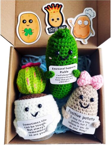 Emotional Support Crochet Gifts,3PCS Positive Potato Pickle Crochet Cactus Dolls,Funny Positive Crochet Christmas Birthday Gifts,Best Friends for Office Decor (Cactus+Potato+Pickle) in Saudi Arabia