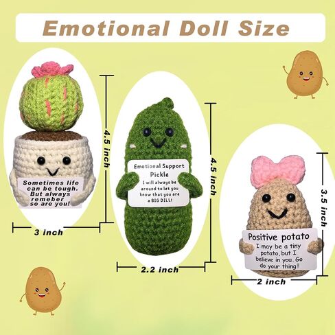 Emotional Support Crochet Gifts,3PCS Positive Potato Pickle Crochet Cactus Dolls,Funny Positive Crochet Christmas Birthday Gifts,Best Friends for Office Decor (Cactus+Potato+Pickle) in Saudi Arabia