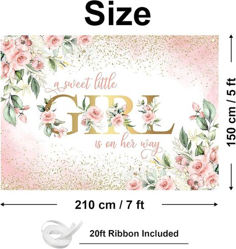 Avezano Girl Baby Shower Backdrop Pink Floral Sweet Baby Girl Baby Shower Banner A Sweet Little Girl is on Her Way Baby Shower Party Decorations Banner 70.8 x 43.3 Inch in Saudi Arabia