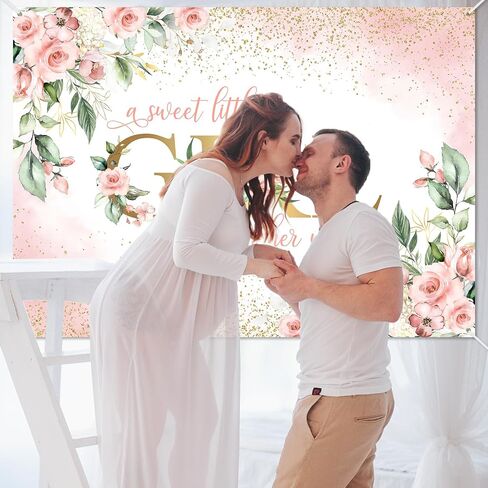 Avezano Girl Baby Shower Backdrop Pink Floral Sweet Baby Girl Baby Shower Banner A Sweet Little Girl is on Her Way Baby Shower Party Decorations Banner 70.8 x 43.3 Inch in Saudi Arabia