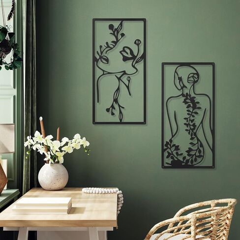 4 Pcs Metal Wall Art Decor Minimalist Abstract Woman Wall Art Line Drawing metal line art Home Hanging Art Decor for Bedroom Kitchen Bathroom Living Room(Fresh,Black) in Saudi Arabia