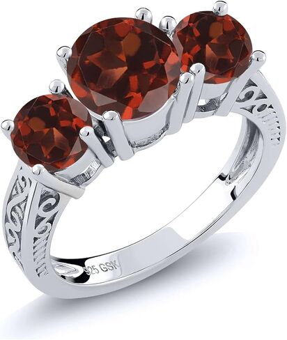 Gem Stone King Gemstone Birthstone 3-Stone Ring for Women in 925 Sterling Silver | Round 7MM and 5MM | Three Stone Wedding Engagement Anniversary Promise Ring with Filigree Band | Size 5-9 in Saudi Arabia