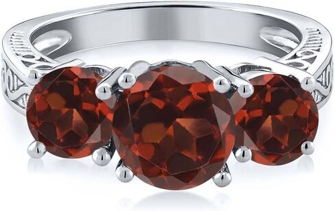 Gem Stone King Gemstone Birthstone 3-Stone Ring for Women in 925 Sterling Silver | Round 7MM and 5MM | Three Stone Wedding Engagement Anniversary Promise Ring with Filigree Band | Size 5-9 in Saudi Arabia