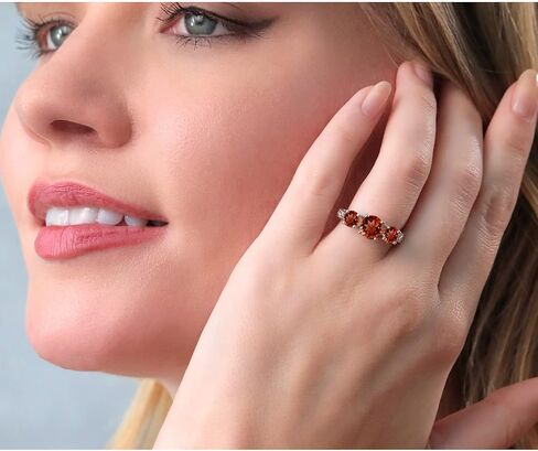 Gem Stone King Gemstone Birthstone 3-Stone Ring for Women in 925 Sterling Silver | Round 7MM and 5MM | Three Stone Wedding Engagement Anniversary Promise Ring with Filigree Band | Size 5-9 in Saudi Arabia