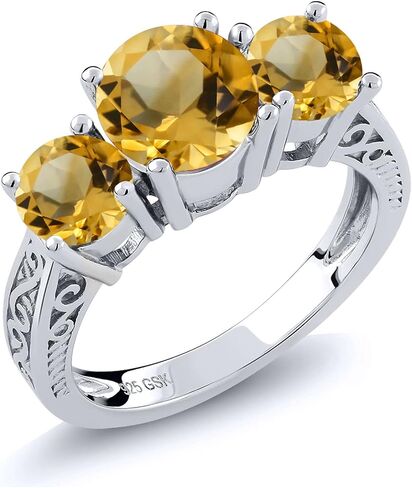 Gem Stone King Gemstone Birthstone 3-Stone Ring for Women in 925 Sterling Silver | Round 7MM and 5MM | Three Stone Wedding Engagement Anniversary Promise Ring with Filigree Band | Size 5-9 in Saudi Arabia