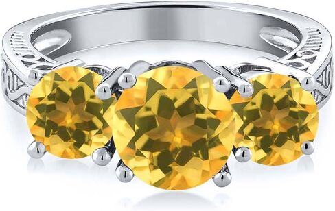 Gem Stone King Gemstone Birthstone 3-Stone Ring for Women in 925 Sterling Silver | Round 7MM and 5MM | Three Stone Wedding Engagement Anniversary Promise Ring with Filigree Band | Size 5-9 in Saudi Arabia