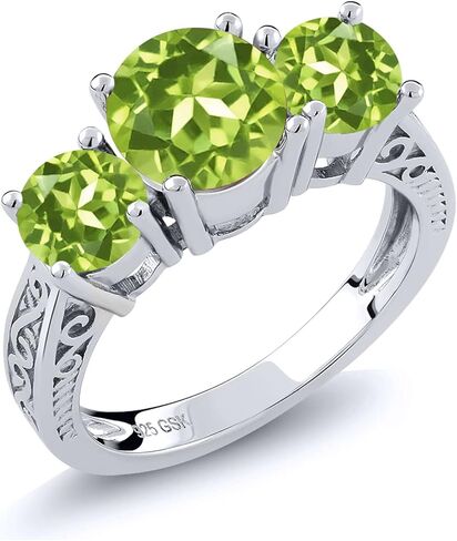 Gem Stone King Gemstone Birthstone 3-Stone Ring for Women in 925 Sterling Silver | Round 7MM and 5MM | Three Stone Wedding Engagement Anniversary Promise Ring with Filigree Band | Size 5-9 in Saudi Arabia