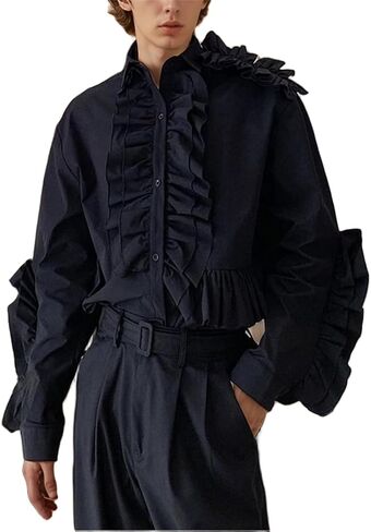 Elegant Men's Designer Ruffle Blouse Tuxedo Shirt - Perfect for Galas, Stage Performances, and Red Carpet Runways in Kuwait