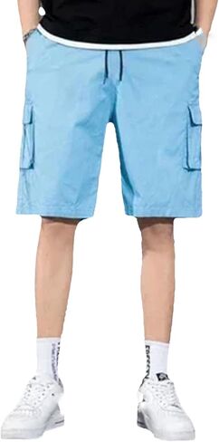 Fnfmrfmr Mens Cargo Shorts Solid Knee Length Drawstring Cotton Shorts with Pocket in Saudi Arabia