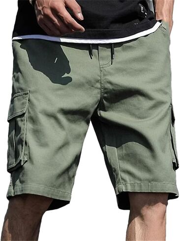 Fnfmrfmr Mens Cargo Shorts Solid Knee Length Drawstring Cotton Shorts with Pocket in Saudi Arabia