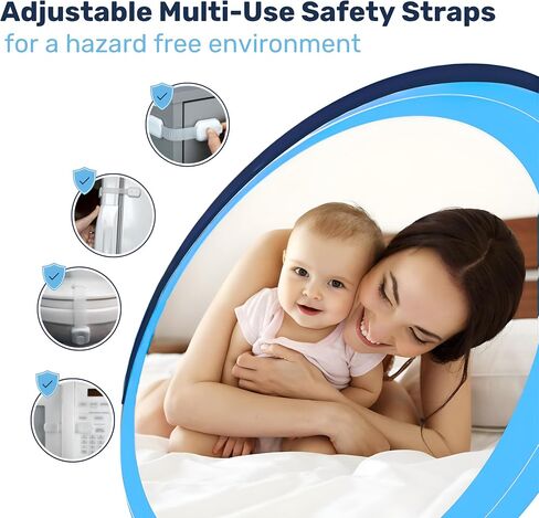3M Adhesive Child Safety Strap Locks by Baby Proof Me, Baby Latches for Cabinets, Dishwashers, Fridges, Ovens and Trash Cans, Stain Free Toilet Lock (White, 24 Safety Latches) in Saudi Arabia