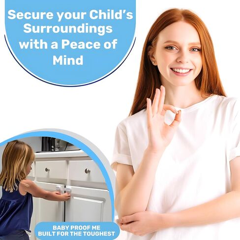 3M Adhesive Child Safety Strap Locks by Baby Proof Me, Baby Latches for Cabinets, Dishwashers, Fridges, Ovens and Trash Cans, Stain Free Toilet Lock (White, 24 Safety Latches) in Saudi Arabia