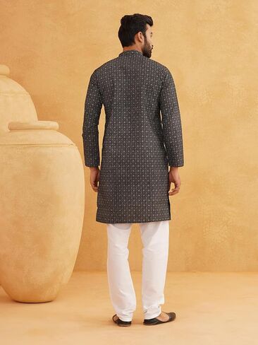 Sojanya (Since 1958 Men'S Cotton Linen Foil Printed Kurta And White Pyjama Set in Saudi Arabia