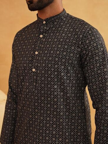 Sojanya (Since 1958 Men'S Cotton Linen Foil Printed Kurta And White Pyjama Set in Saudi Arabia