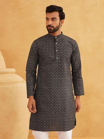 Sojanya (Since 1958 Men'S Cotton Linen Foil Printed Kurta And White Pyjama Set in Saudi Arabia