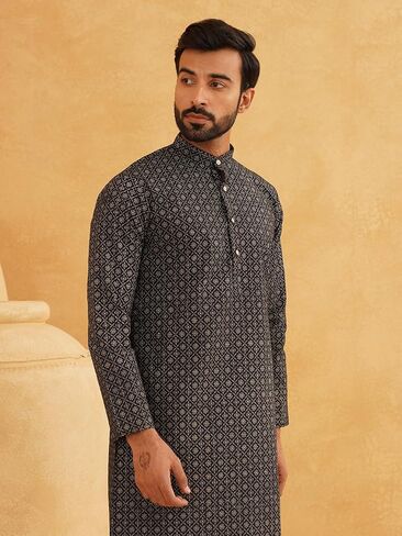 Sojanya (Since 1958 Men'S Cotton Linen Foil Printed Kurta And White Pyjama Set in Saudi Arabia