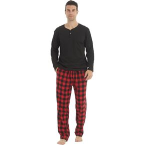 بيجامات رجال مجموعات Fleece Long Sleeve Top & Plaid Pajamas قيعان ناع in Kuwait