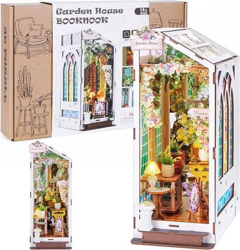 Book Nook Kits for Adults, Miniature House Dollhouse Kit for Teens, DIY Crafts for Adults, Bookshelf Decor Garden House with LED Light, Gifts for Family and Friends in Saudi Arabia