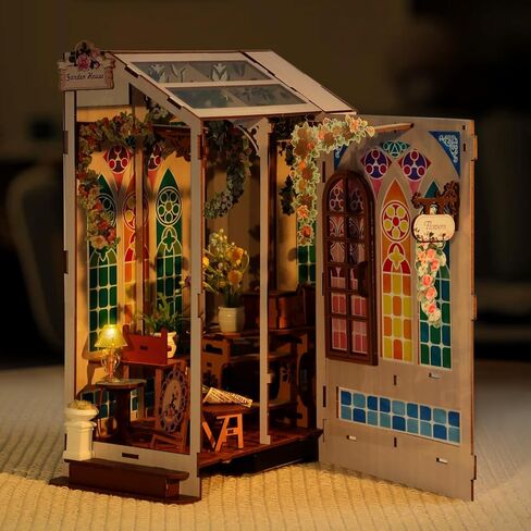 Book Nook Kits for Adults, Miniature House Dollhouse Kit for Teens, DIY Crafts for Adults, Bookshelf Decor Garden House with LED Light, Gifts for Family and Friends in Saudi Arabia