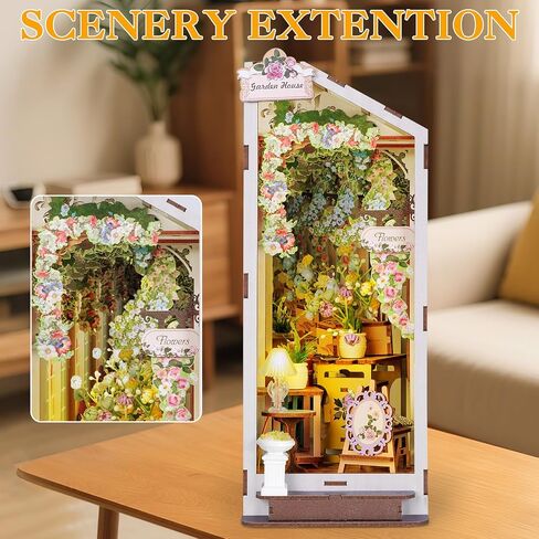 Book Nook Kits for Adults, Miniature House Dollhouse Kit for Teens, DIY Crafts for Adults, Bookshelf Decor Garden House with LED Light, Gifts for Family and Friends in Saudi Arabia