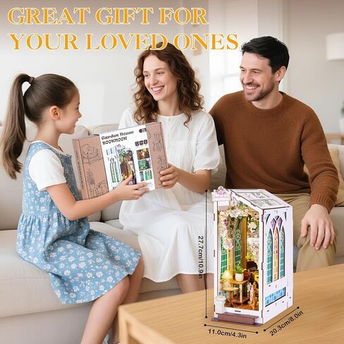 Book Nook Kits for Adults, Miniature House Dollhouse Kit for Teens, DIY Crafts for Adults, Bookshelf Decor Garden House with LED Light, Gifts for Family and Friends in Saudi Arabia
