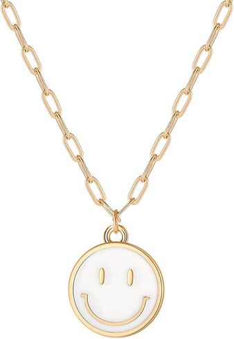 Smile Pendant Necklace Smile Face Chain Necklace Paperclip Necklace Cute Round Pendant Necklace Preppy Jewelry for Women Girls in Saudi Arabia