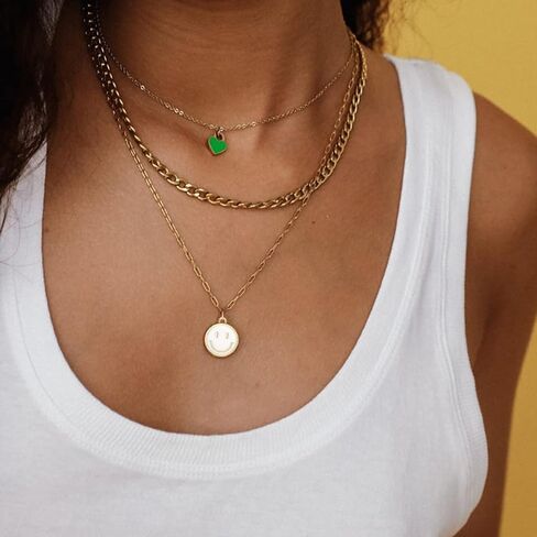 Smile Pendant Necklace Smile Face Chain Necklace Paperclip Necklace Cute Round Pendant Necklace Preppy Jewelry for Women Girls in Saudi Arabia