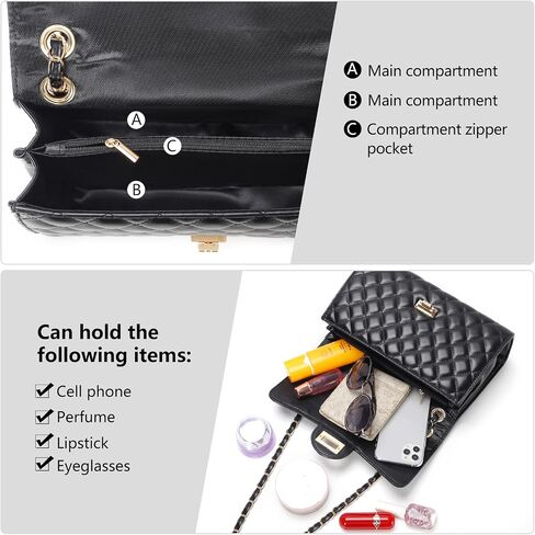Quilted Leather Crossbody Bags for Women Trendy Ladies Shoulder Purse Satchel HandBag with Chain Strap in Kuwait